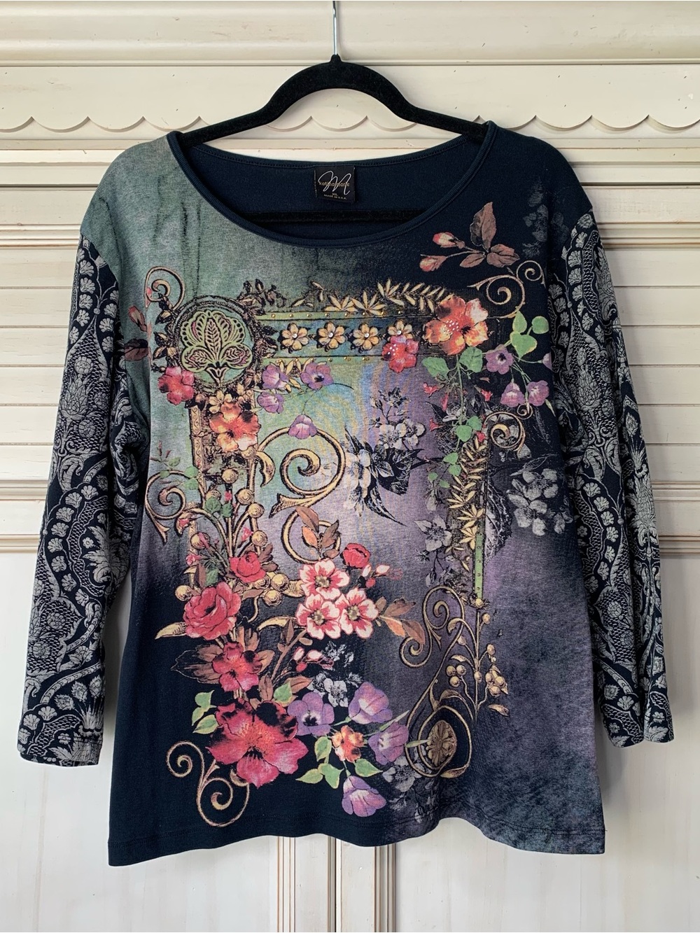 Vintage Katina Marie Whimsical All Over Print Embellished Art Shirt Women’s XL